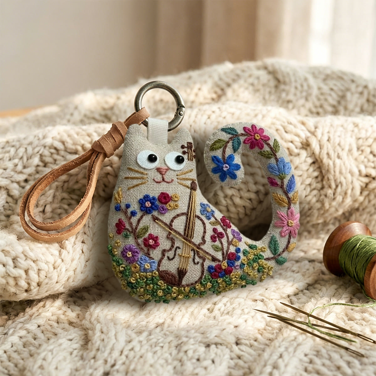 Rubbyoo Cat Embroidery Kit - Floral Violin Design | Unique Birthday Gift For Her | Artsy Wall Hanging Decor - image 8