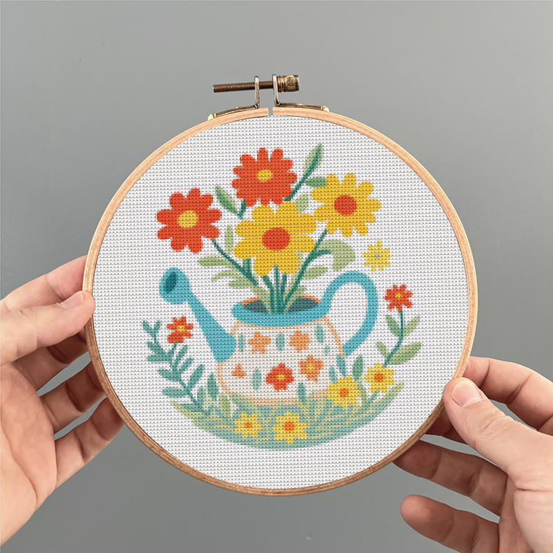 Cross Stitch Kit - Watering Can | Floral Handmade Needlework | Perfect For Wall Hanging  - image 3