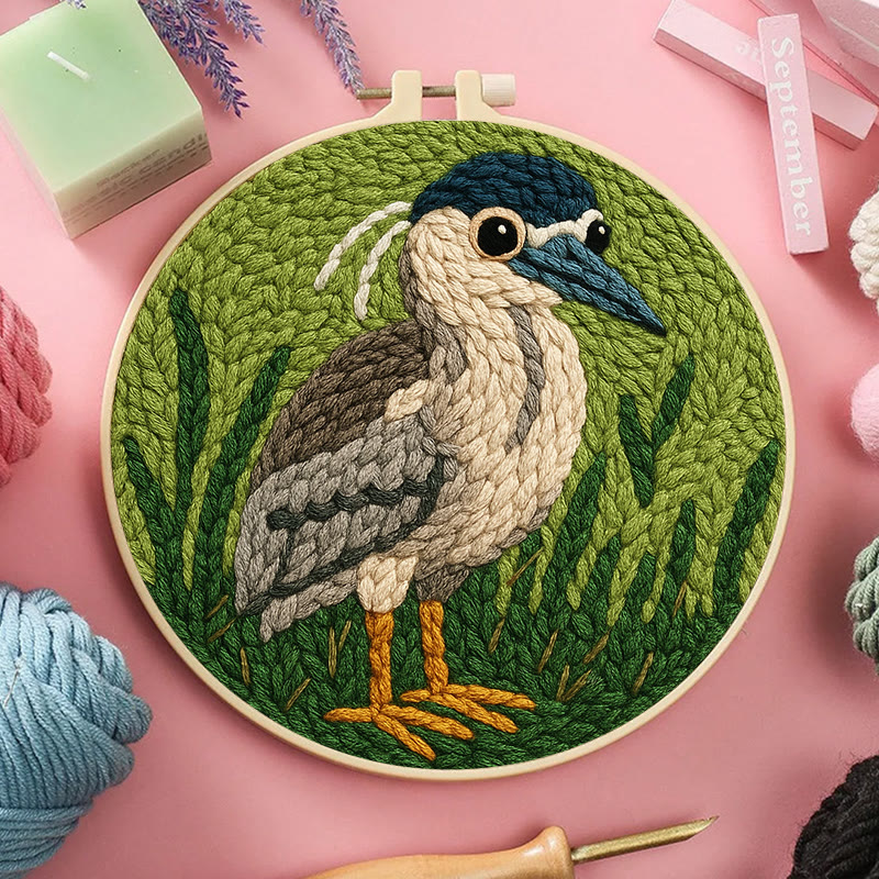 Blue Heron Punch Needle Kit - Bird Yarn Artwork | Handicraft Set For Home Ornament - image 6