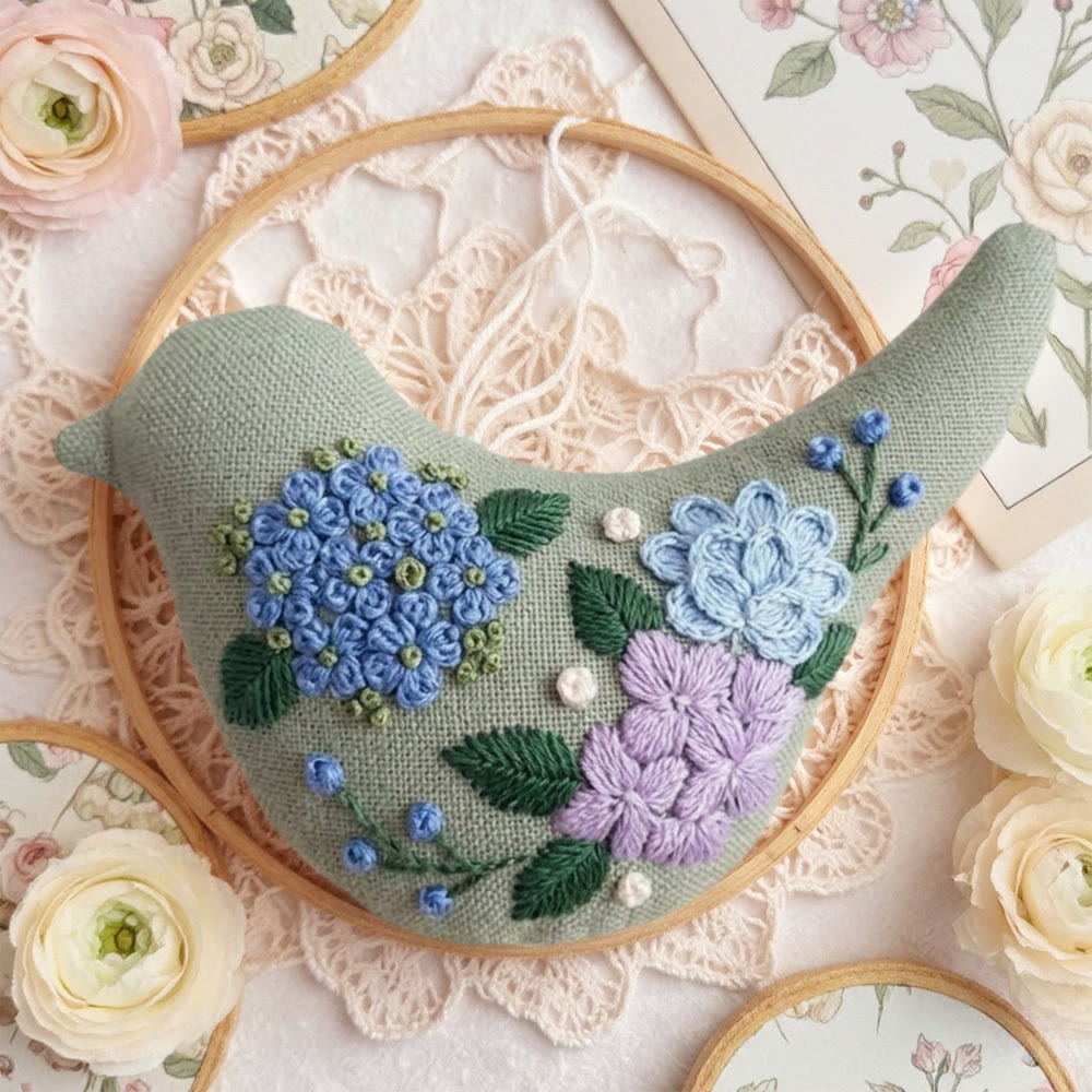 Rubbyoo Bird-shaped Embroidery Kit - Blooming Hydrangea | Diy Wedding Decoration | Hand Crafted Birds - image 5