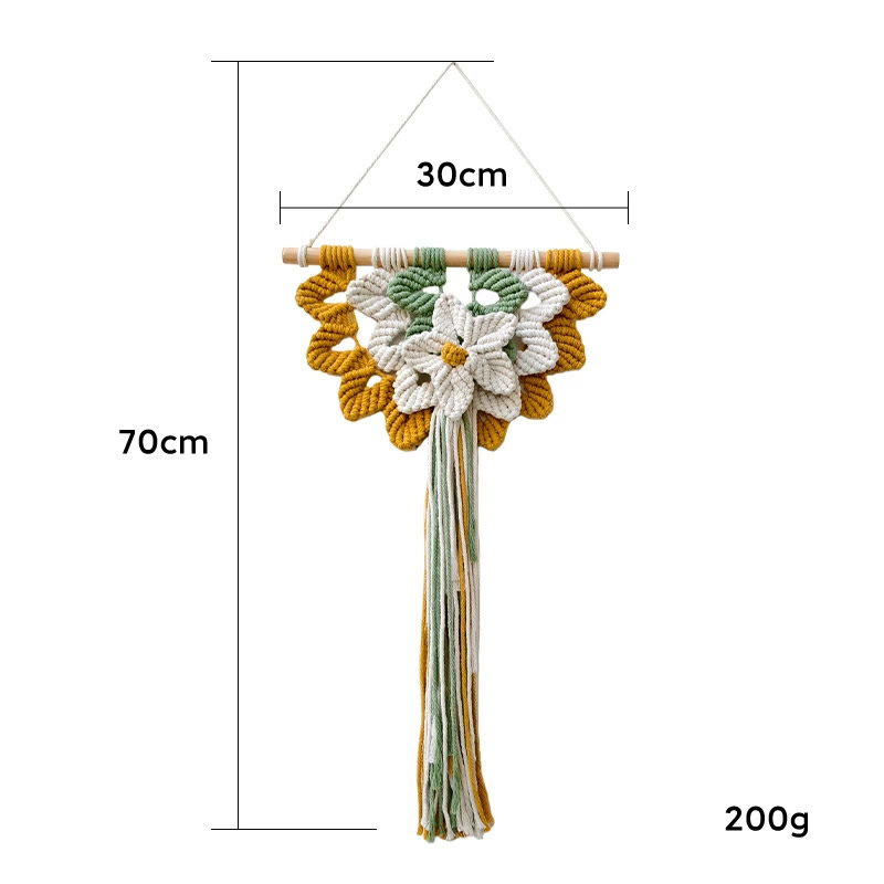 Rubbyoo Macrame Wall Hanging - Woven Flower Tapestry | Boho Art For Bedroom  - Yellow - image 6