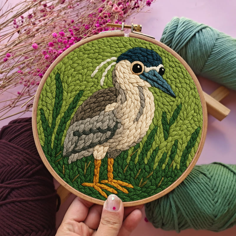 Blue Heron Punch Needle Kit - Bird Yarn Artwork | Handicraft Set For Home Ornament - image 5