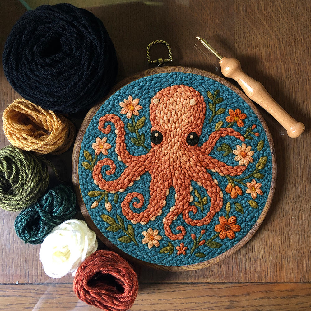 Floral Octopus Punch Needle Kit - Diy Punch Needle Coaster | Whimsical Handmade Artwork | Creative Gift For Friends - image 7