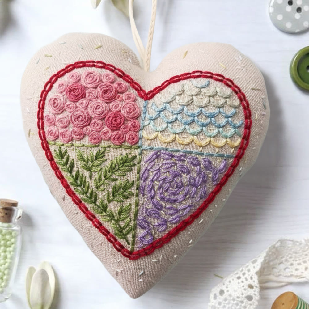 Rubbyoo Heart Embroidery Kit - Patchwork Stitch | Creative Handcraft | Stylish Home Decor - image 5