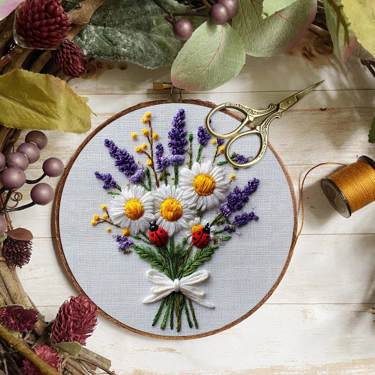 Rubbyoo Embroidery Kit - Daisy Bouquet | Handmade Desk Decor | Diy Birthday Gift  - image 5