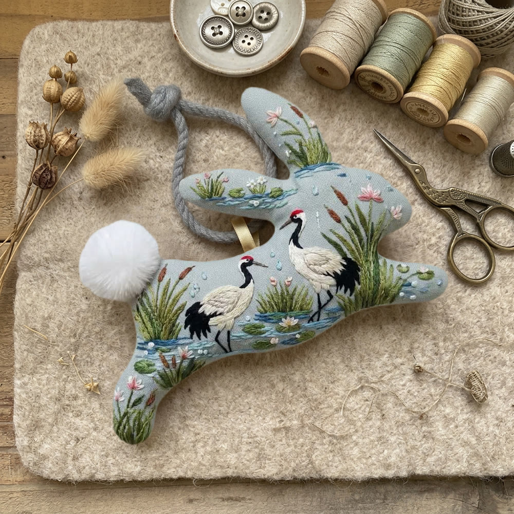 Rubbyoo Rabbit Embroidery Kit - Japanese Crane | DIY Handmade Kit For Beginners  | Japanese Style Ornament - image 4