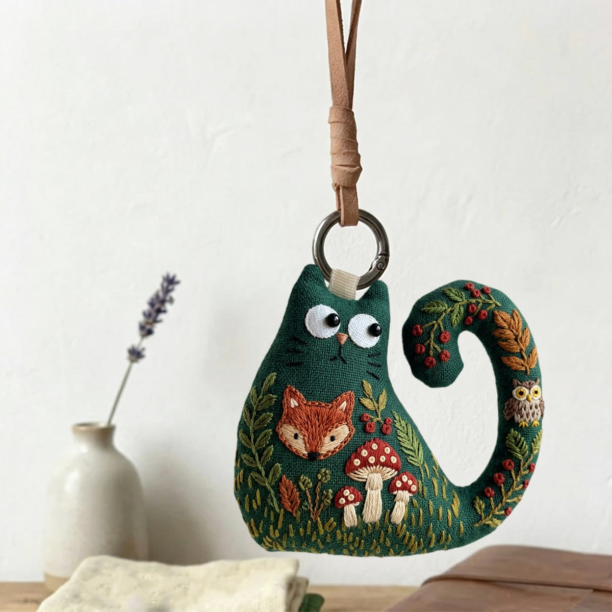 Rubbyoo Cat Embroidery Kit - Red Spotted Amanita Mushrooms | Cozy Gift For Friend | Forest Fairytale Hanging Decor - image 9