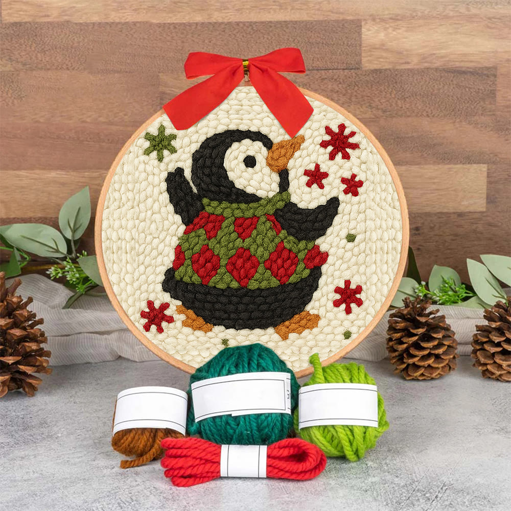 Happy Penguin Punch Needle Kit - Christmas Artwork Collection | Beginner Handmade Set - image 8