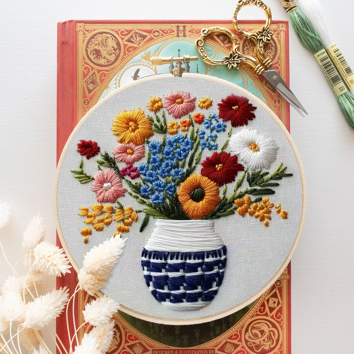 Rubbyoo Embroidery Kit - Checkered Vase Floral Bouquet | Home Hanging Ornament | Novice Decro - image 11