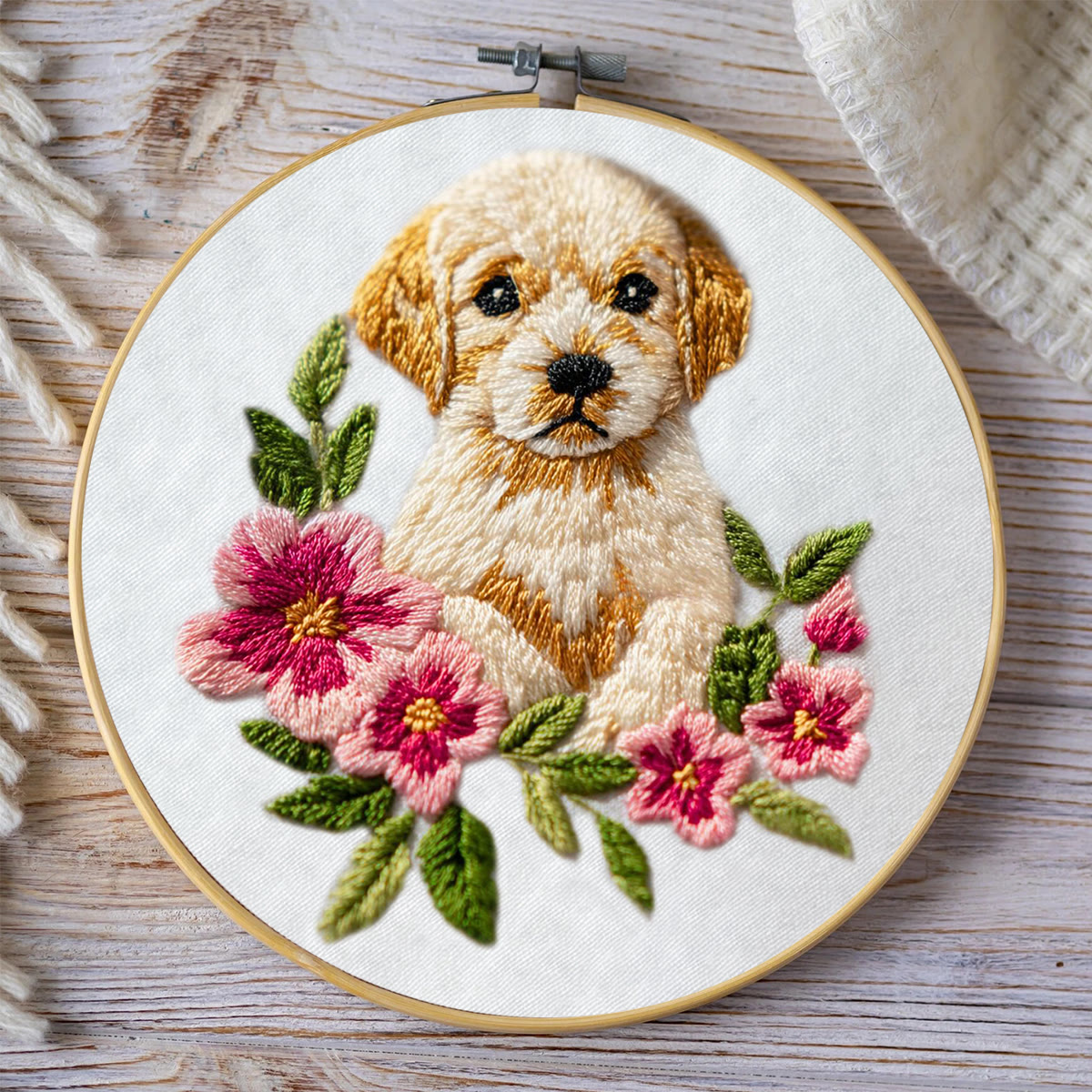 Rubbyoo Embroidery Kit - Puppy With Flower | Diy Home Decor | Animal Hoop Art  - image 8