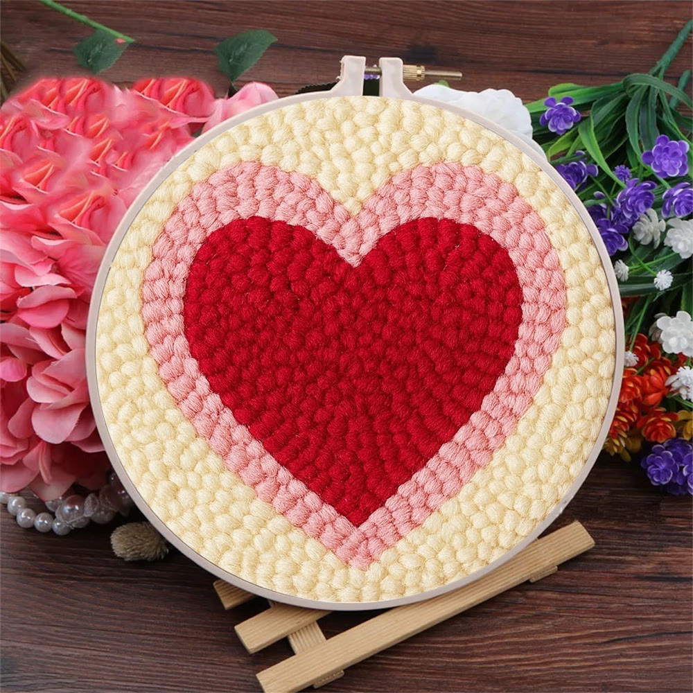 Soft Flocked Double-ring Heart Punch Needle Kit – Novice-easy Handcraft | Daily Home Decor Accent - image 7