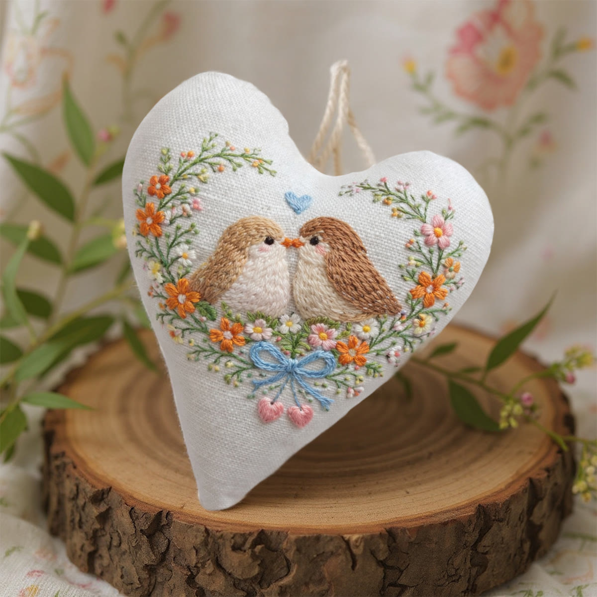Rubbyoo Heart Embroidery Kit - Pair Birds Blue Heart Floral | Romantic Gifting | Novice-friendly Diy Stitch - image 4