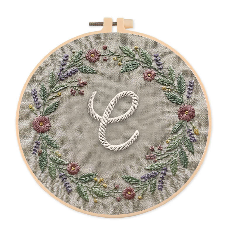 Rubbyoo Embroidery Kit - Alphabet Floral Wreath | 26 Letter Handmade Craft | Diy Wall Hanging Decoration - E - 20*20cm - image 14