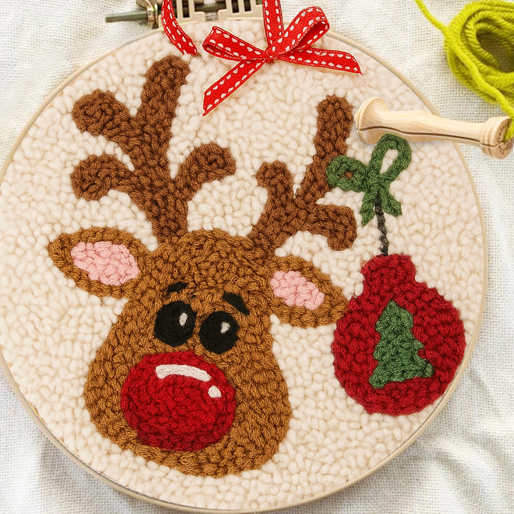 Lovely Reindeer Punch Needle Kit - Christmas Hoop Art | Diy Handmade Collection - image 8