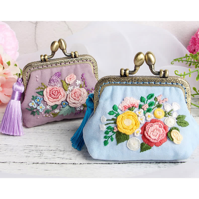 Embroidery Kiss Lock Bag Kit| Embroidered Coin Purse| Gift for Mom