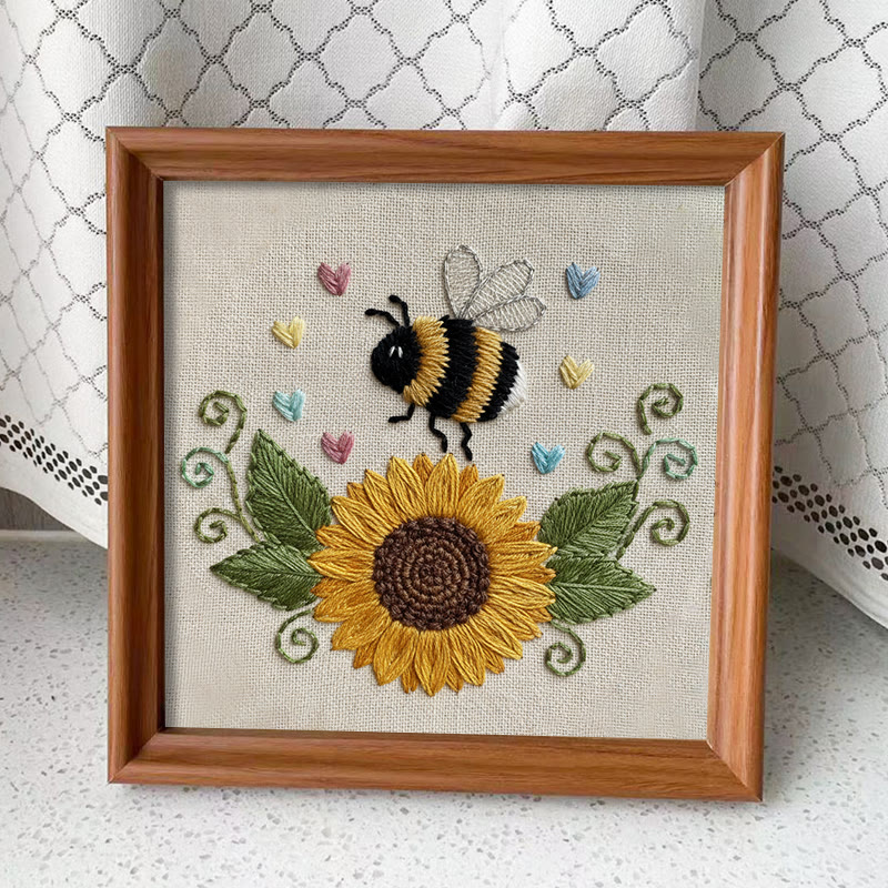 Rubbyoo Embroidery Kit - Sunflower Bee | Diy Floral Insect Art  | Perfect Handicraft For Beginner  - Embroidery Kit Plus An Extra Frame - image 13