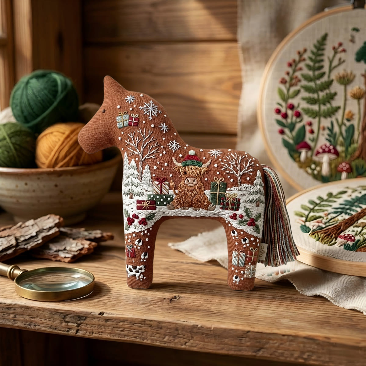 Rubbyoo Dala Horse Embroidery Kit - Cute Scottish Highland Calf | Cozy Christmas Decor Gift | Woodland Animal Craft - image 6