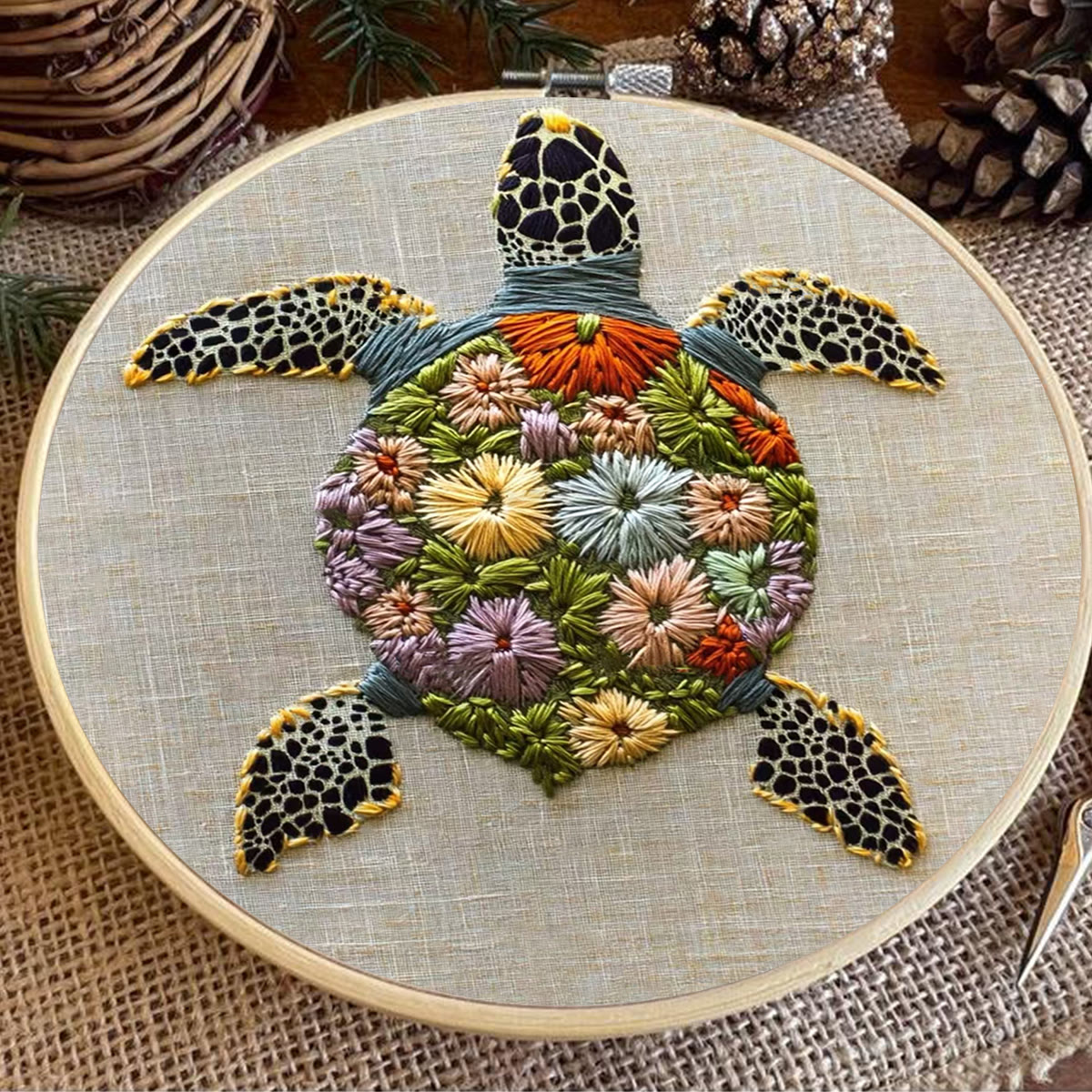 Rubbyoo Embroidery Kit - Floral Turtle Design | Nature-inspired Handcrafted Art | Ideal For Creative Crafters - image 9