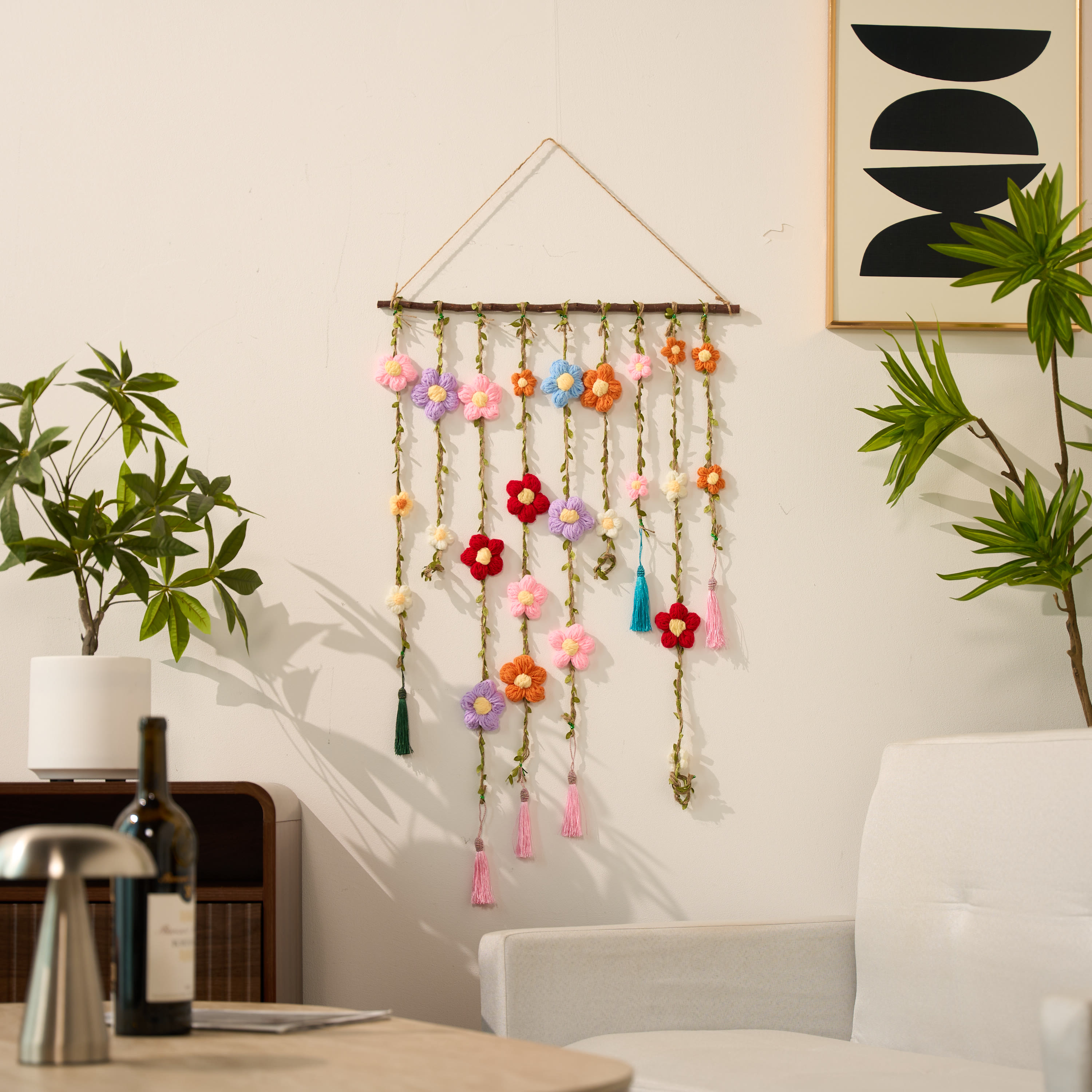 Rubbyoo Floral Vine Wall Hanging - Handmade Crochet Artwork | Boho Flower Pendant Ornament - image 5