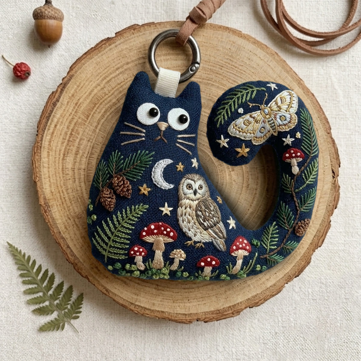 Rubbyoo Cat Embroidery Kit - Luna Moth And Owl | Mystical Gift For Her | Celestial Moon Stars Bag Charm - image 6