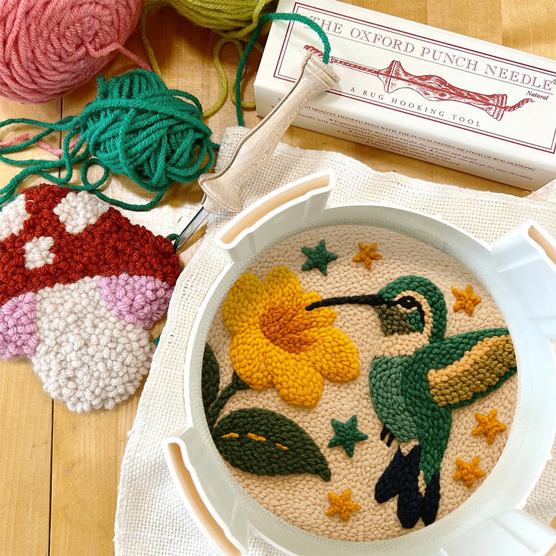 Hummingbird With Yellow Flower And Star Detail Punch Needle Kit – Easy-to-master Diy Craft | Elegant Decor Pendant - image 12