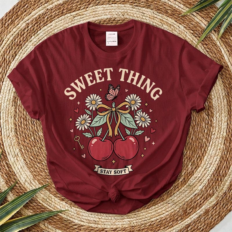 Rubbyoo Sweet Cheery Graphic Tee  - Perfect For Dating Outfit | Hand-drawn Style Cherry Graphic - Burgundy - 2XL - image 6