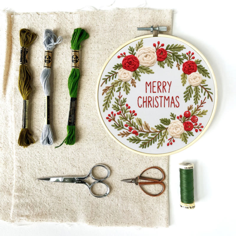 Rubbyoo Embroidery Kit - Christmas Wreath | Floral Christmas Craft | Diy Ornament Art - image 12