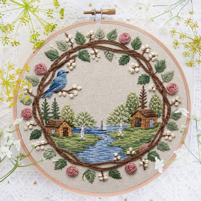 Rubbyoo Embroidery Kit - Cabin Lake |  Beginner Landscape Craft | Unique Handmade Gifts - image 8