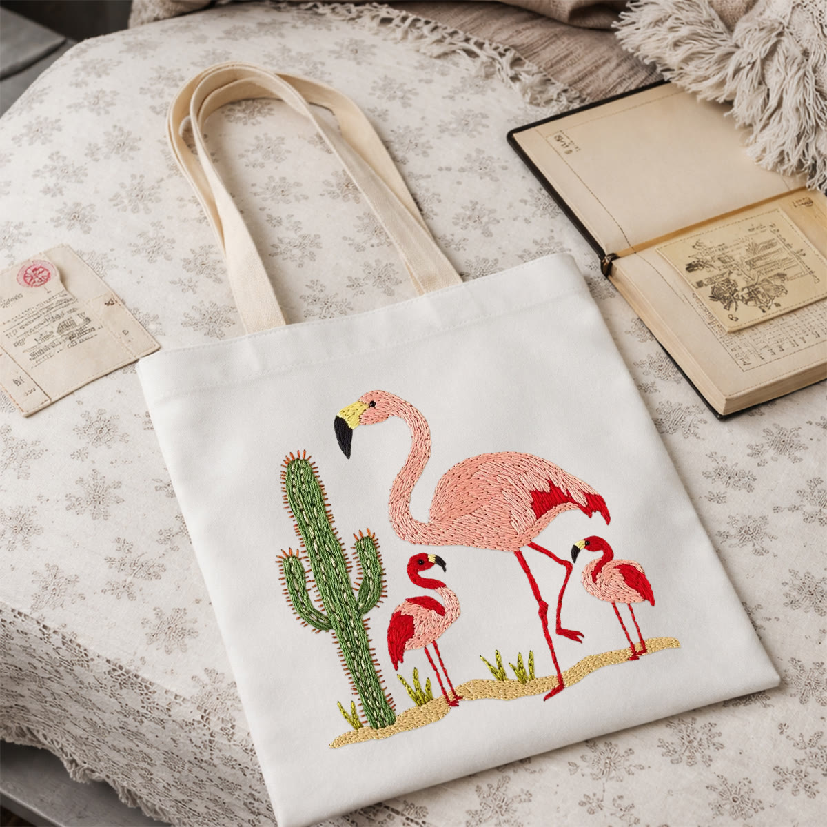 Rubbyoo Embroidery Tote Bag Kit - Elegant Flamingo | Unique Sewing Project | Aesthetic Mother's Day Gift - image 3