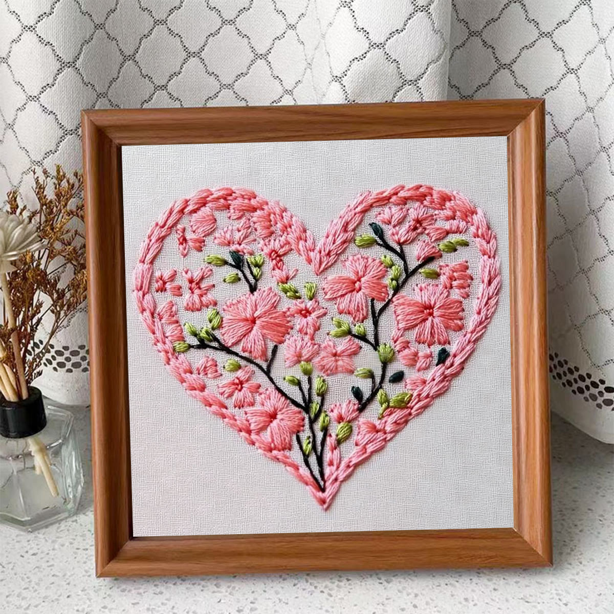 Rubbyoo Embroidery Kit - Pink Floral-Lined Heart Frame | Romantic Confession Must-Have Gift | Tender Declaration Piece - Embroidery Kit Plus An Extra Frame - image 4