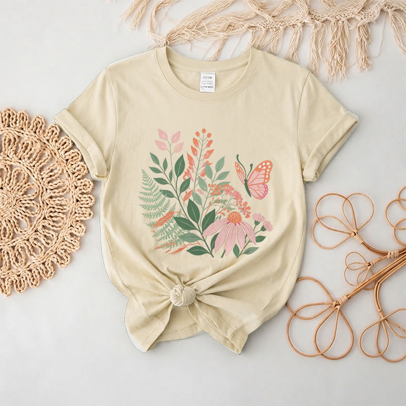 Rubbyoo Wonderful Garden  Graphic Tee  - Chic Botanical & Floral Motif  | Teacher's Sophisticated Outfit - Biege - 2XL - image 6