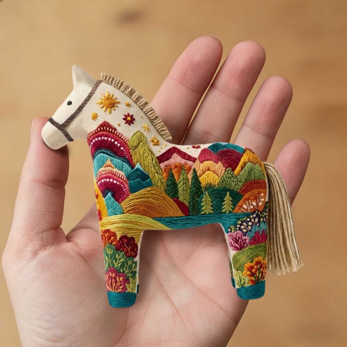Rubbyoo Dala Horse Embroidery Kit - Rainbow Mountain Range | Creative Birthday Gift For Her | Whimsical Diy Handmade Hanging Ornament - image 7