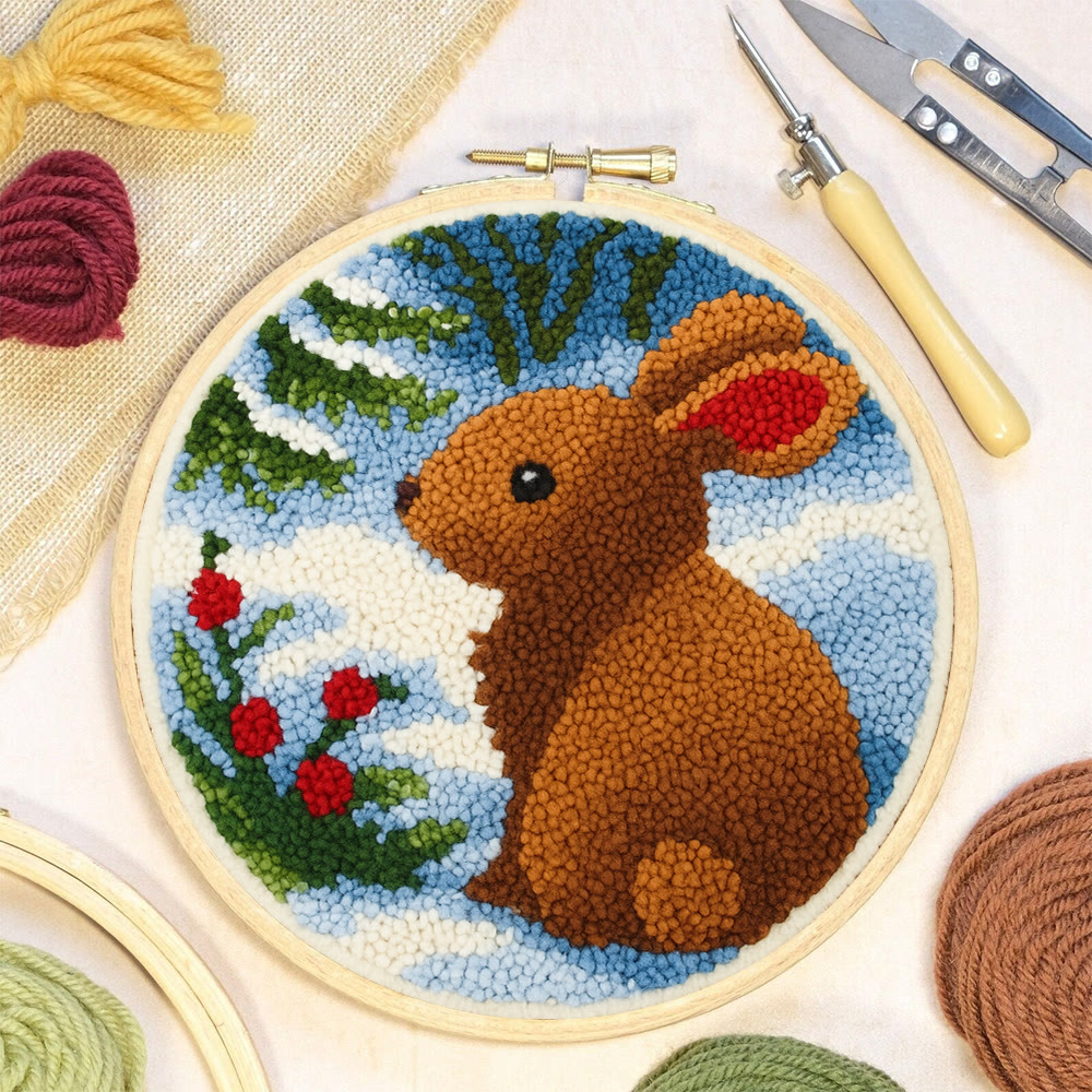 Winter Bunny Punch Needle Kit - Artisan-crafted Piece | Seasonal Decor - image 6