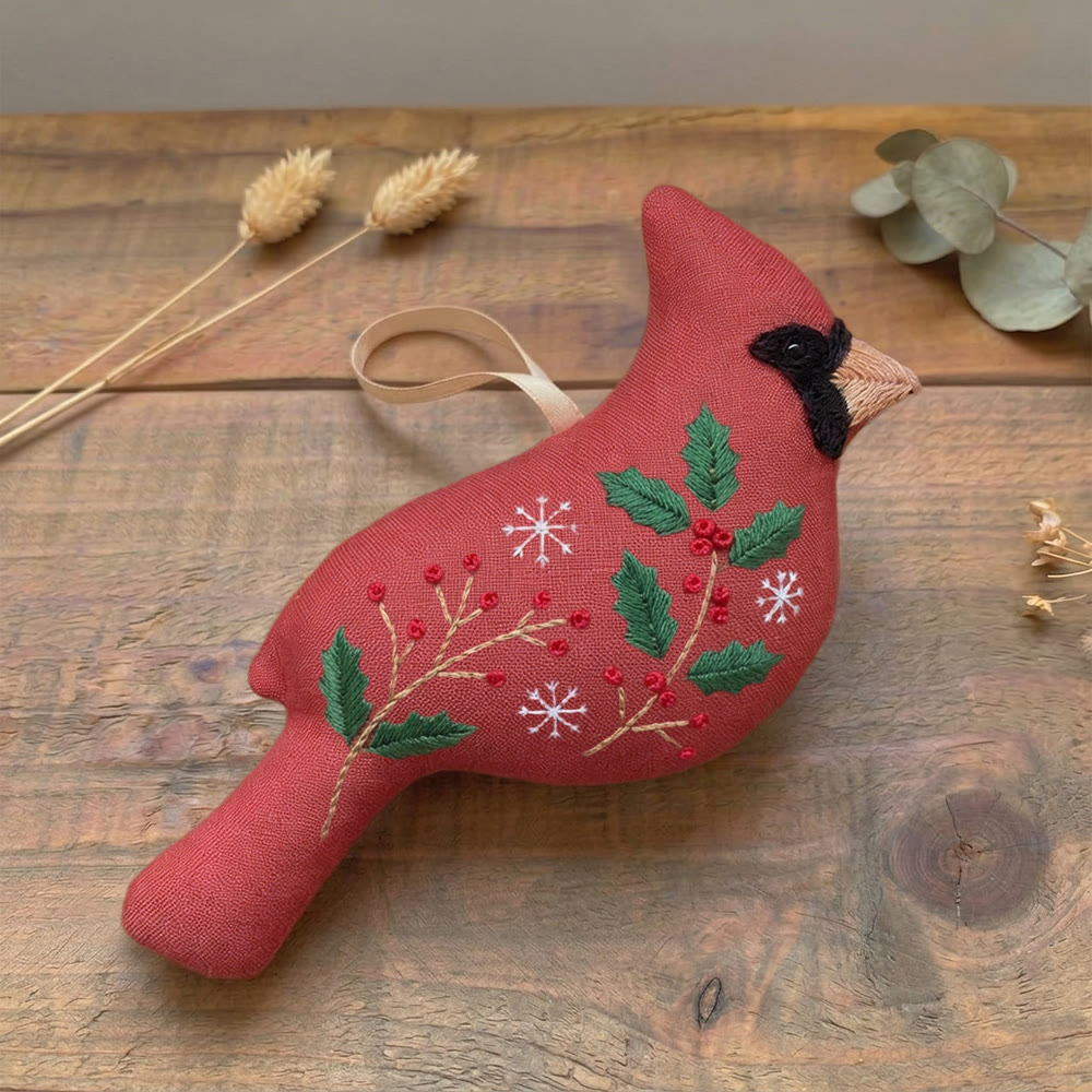 Rubbyoo Cardinal Embroidery Kit - Holly Berry | Holiday Stitch Artwork | Bird Lover Gift - image 5