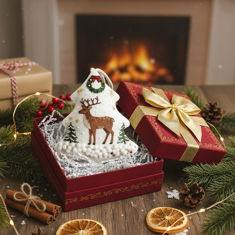 Rubbyoo Tree-shaped Embroidery Kit - Reindeer Amid Snowy Pines | Hand Embroidery Art | Festive Decor Highlight - image 3