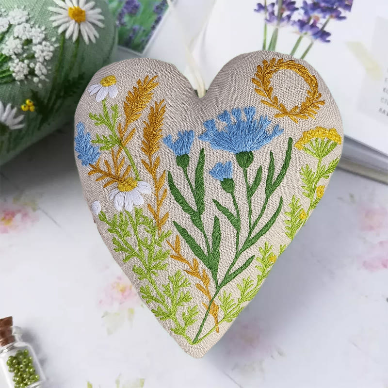 Rubbyoo Heart Embroidery Kit - Blue Wildflower | Diy Decorative Craft | Flower Hanging Ornament - image 2