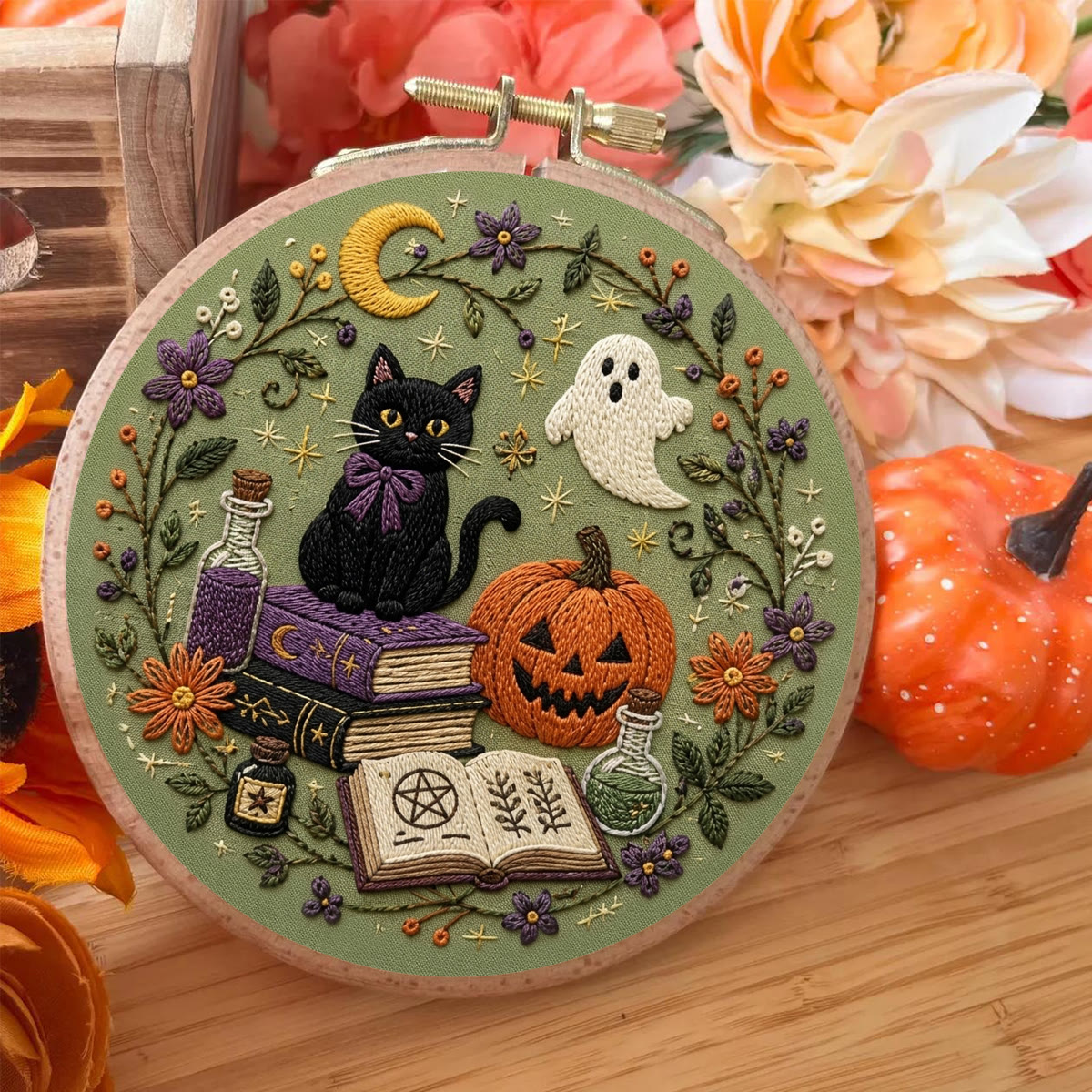 Rubbyoo Embroidery Kit - Midnight Grimoire | Cozy Craft Kit for Beginners | Spooky Season Ornament - image 5