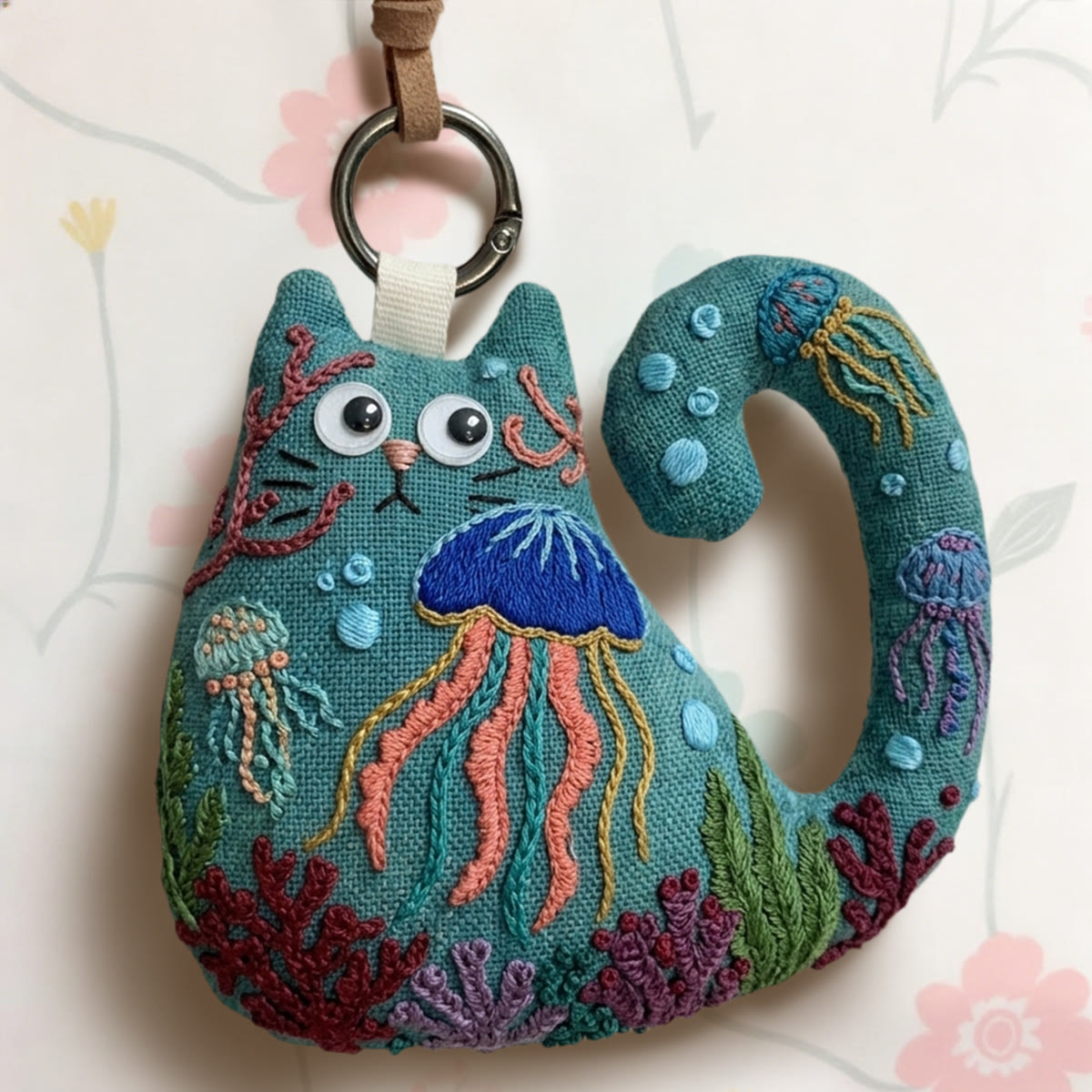 Rubbyoo Cat Embroidery Kit - Jellyfish And Coral Reef Pattern | Unique Birthday Gift | Kids Room Accent - image 6