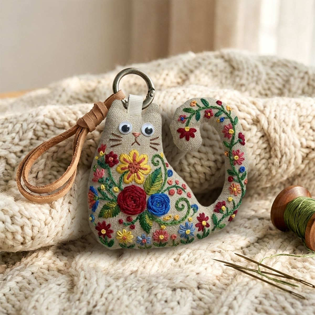 Rubbyoo Cat Embroidery Kit - Red Rose And Blue Daisy | Personalized Gift For Her | Nursery Wall Decor - image 7