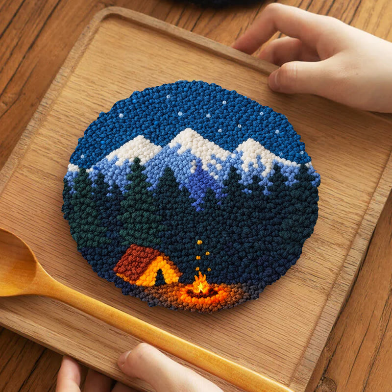 Mountain Campfire Punch Needle Kit - Leisure Handcraft Experience | Cozy Home Matching Piece - 5 inch Coaster Kit - image 4
