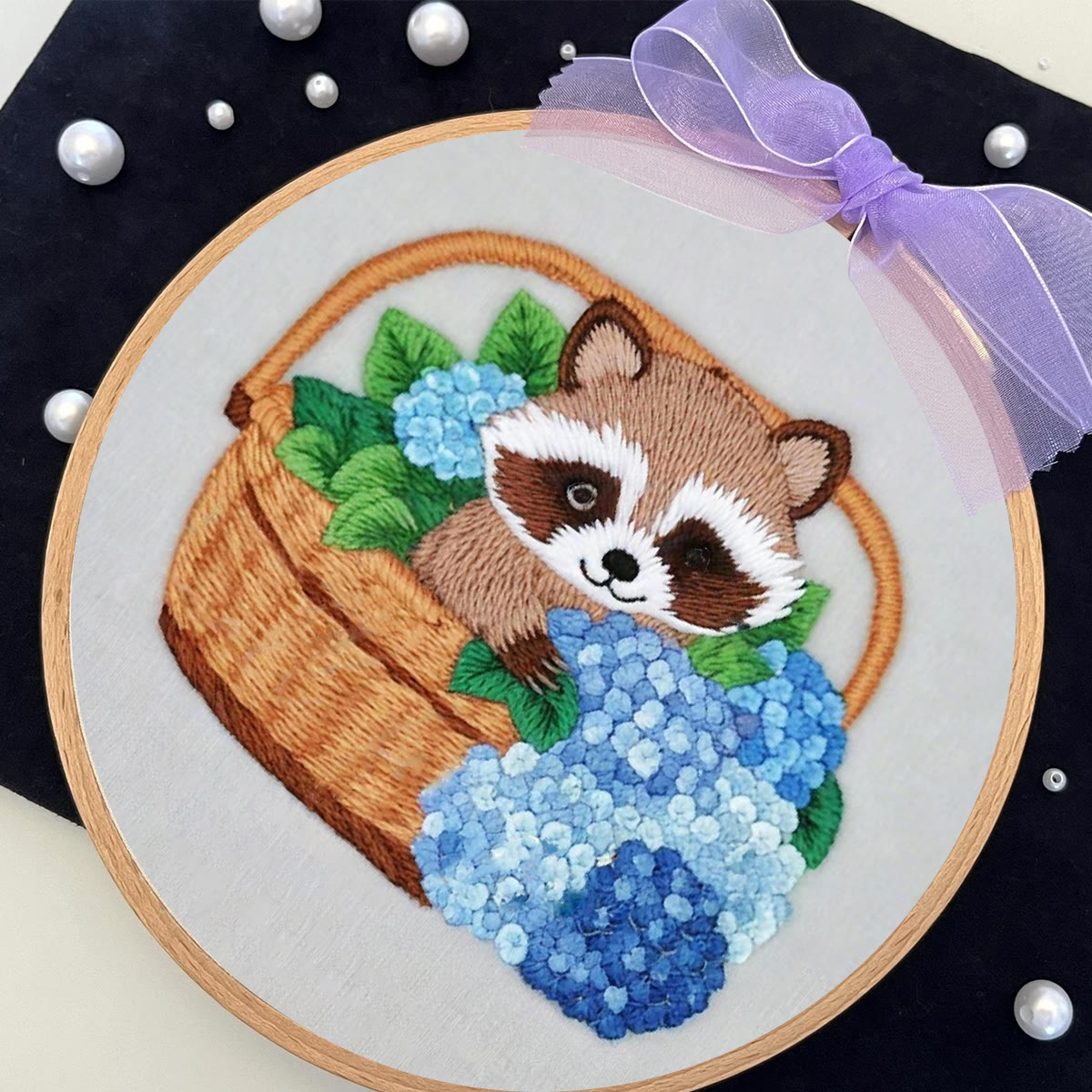 Rubbyoo Embroidery Kit-cute Raccoon In Basket Diy Craft Kits | For Craft Lover - image 7