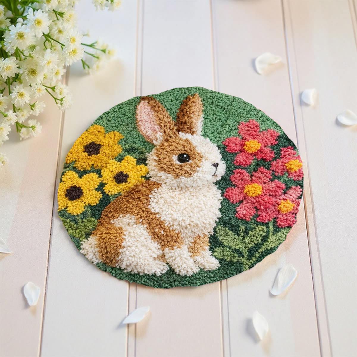 Rubbyoo Latch Hook Rug Kit - Rabbit With Flower | Easy Beginner Craft | Diy Handmade Carpet - image 8