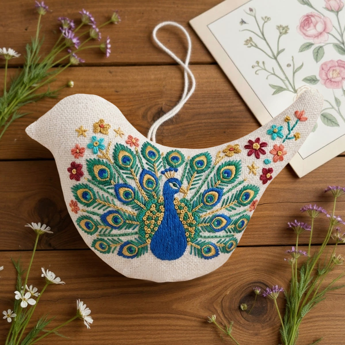 Rubbyoo Bird-shaped Embroidery Kit - Floral Peacock | Unique Crafts For Beginner | Diy Home Hanging Decor  - image 5