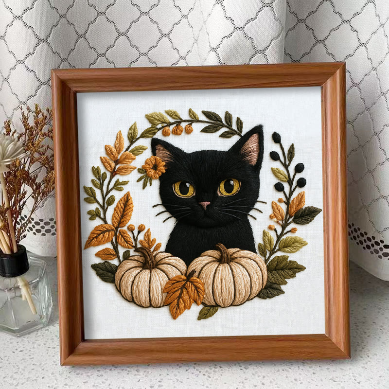 Rubbyoo Embroidery Kit - Black Kitten | Diy Cat Lover Gift | Halloween Autumn Decor - Embroidery Kit Plus An Extra Frame - image 10