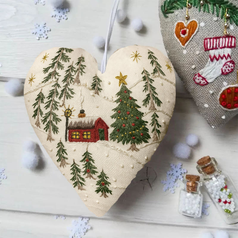 Rubbyoo Heart Embroidery Kit - Unique Handmade Art Craft | Christmas Hanging Ornaments  - Snowy Town - image 6