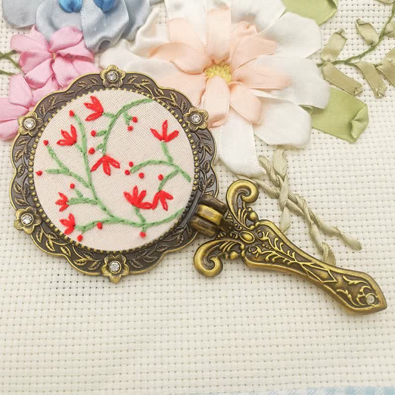 Needle kit Handheld Mirror | Floral Embroidered Compact Mirror | Great gift for your loved one - E - image 11