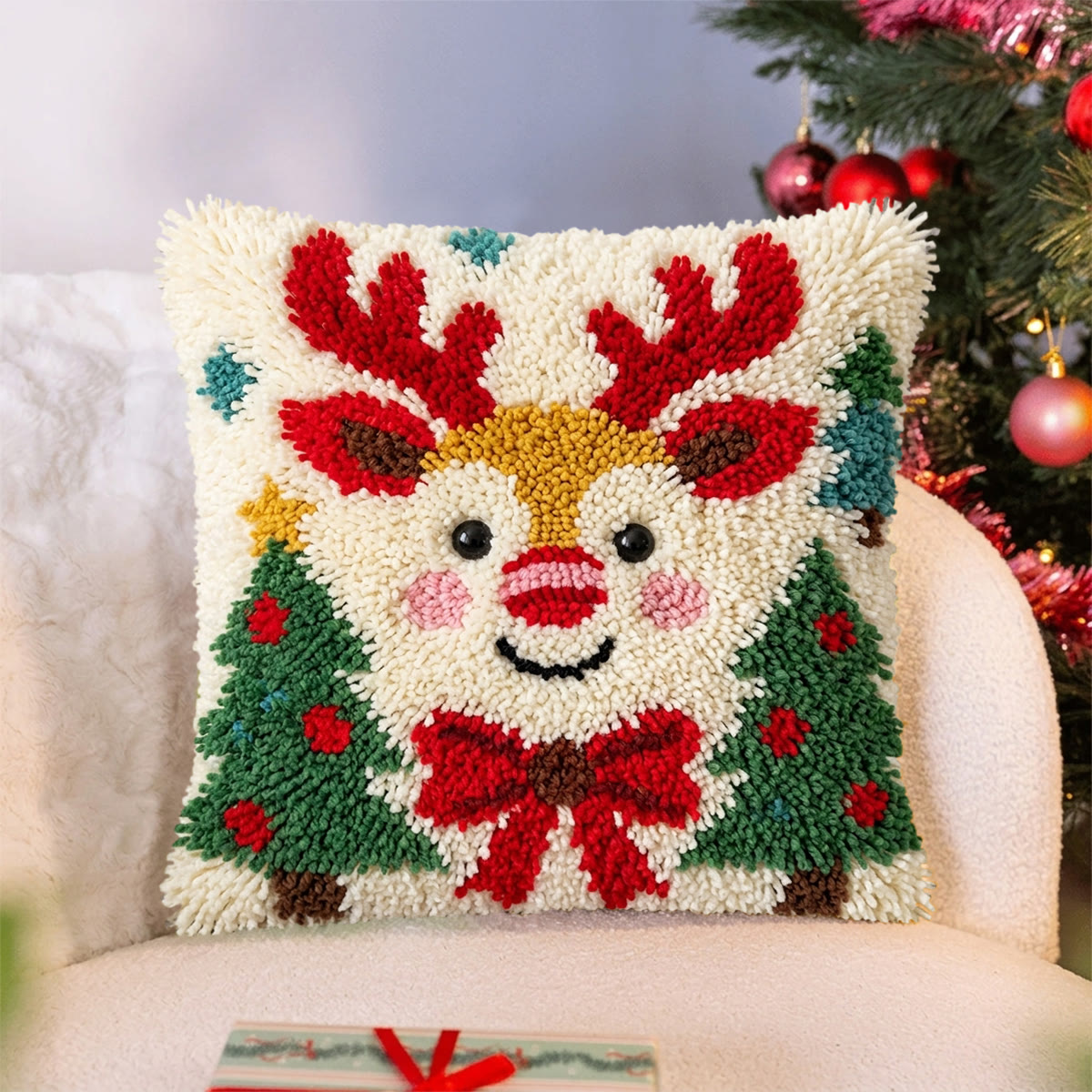 Rubbyoo Latch Hook Pillow Kit - Christmas Reindeer | Diy Home Decoration | Square Cushion Craft - image 8