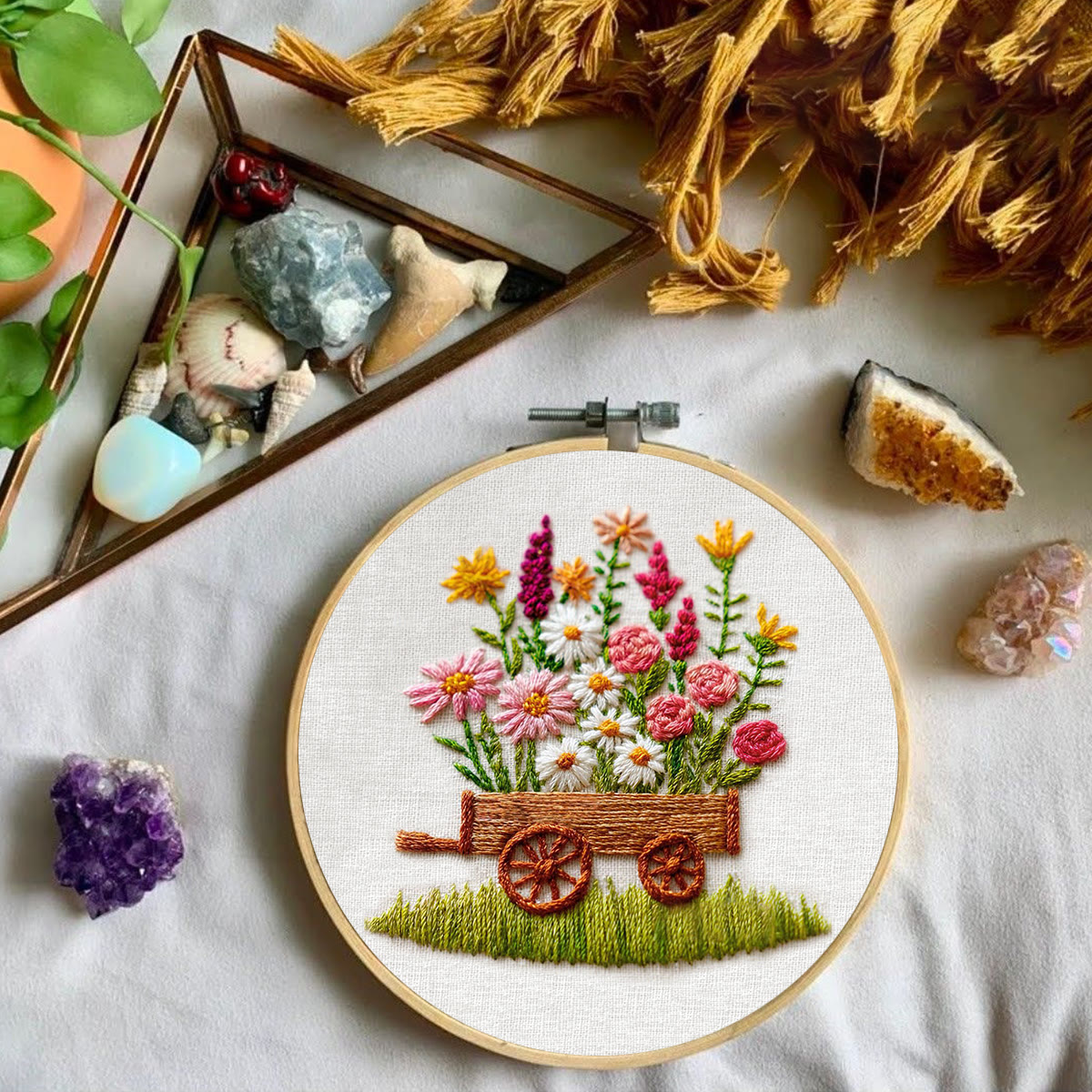 Rubbyoo Embroidery Kit - Wildflower Filled Cart | Creative Pastime | Charming Home Accent - image 5