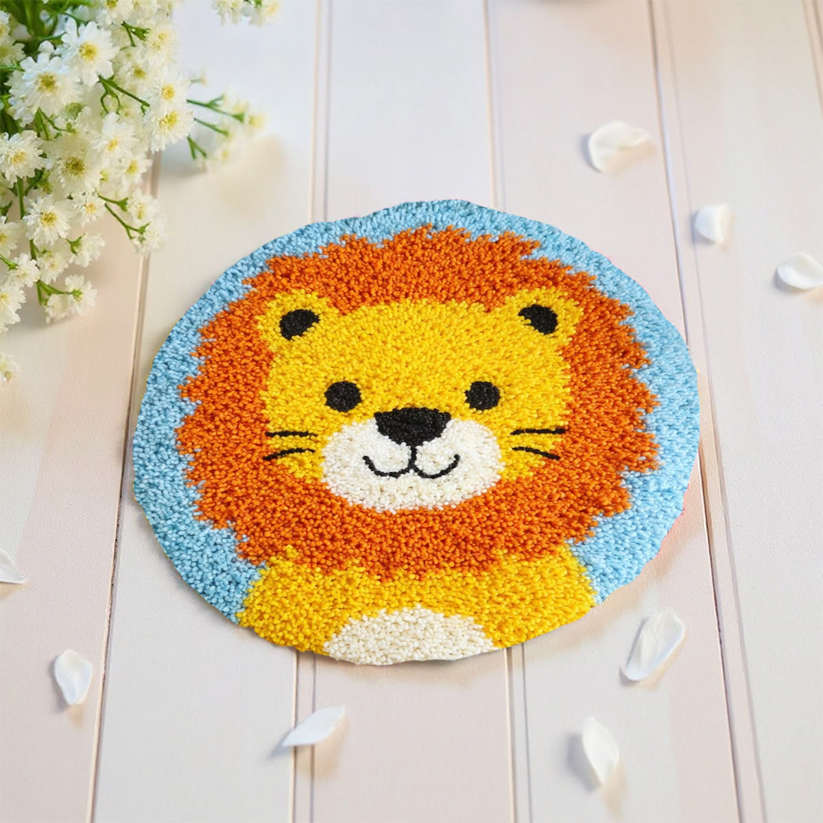 Rubbyoo Latch Hook Rug Kit - Baby Lion | Diy Hook Art | Handmade Round Shape Carpet  - image 8