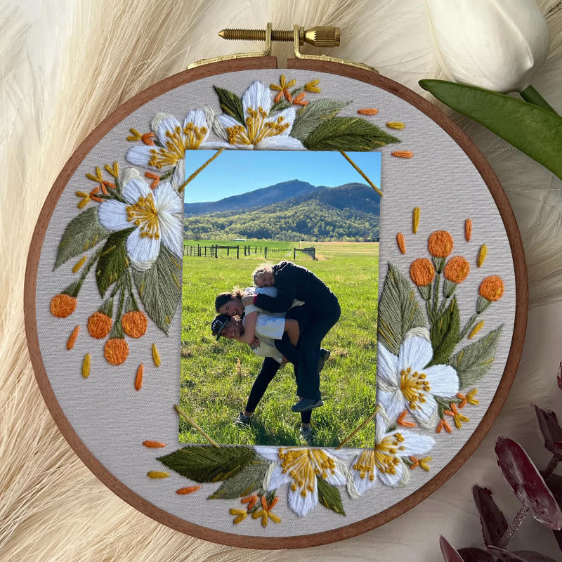 Rubbyoo Embroidery Photo Frame Kit - Beautiful White Flower | Handmade Anniversary Gift | Diy Picture Holder - image 3